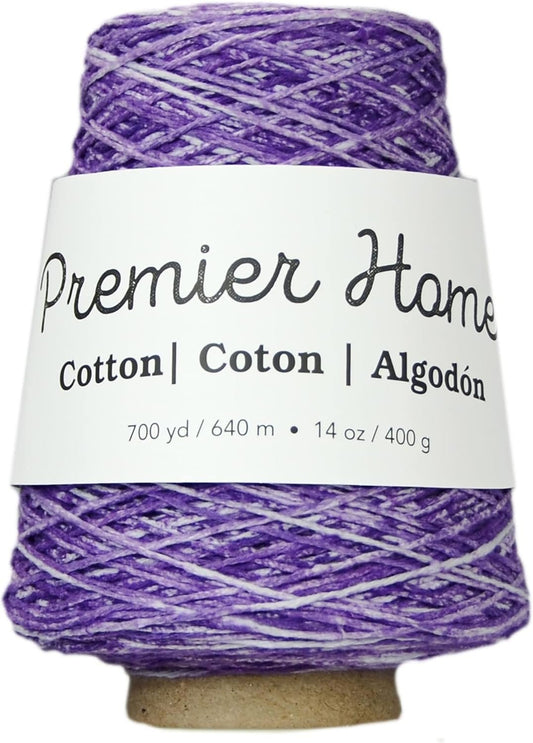 Premier Yarns Home Cotton Cone Yarn, Ideal Knitting and Crochet Supplies, Made of Recycled Cotton and Polyester, Violet Splash, 700 Yards