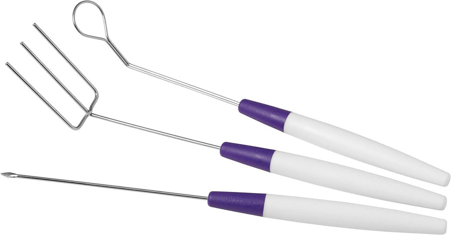 Wilton Candy Melts Candy Dipping Tool Set, Ideal for Strawberries, Cake Pops, Pretzels or Marshmallows, Includes 3-Prong Fork,Cradling Spoon and Spear, Tools Only,Candy Melts Not Included,White/Purple