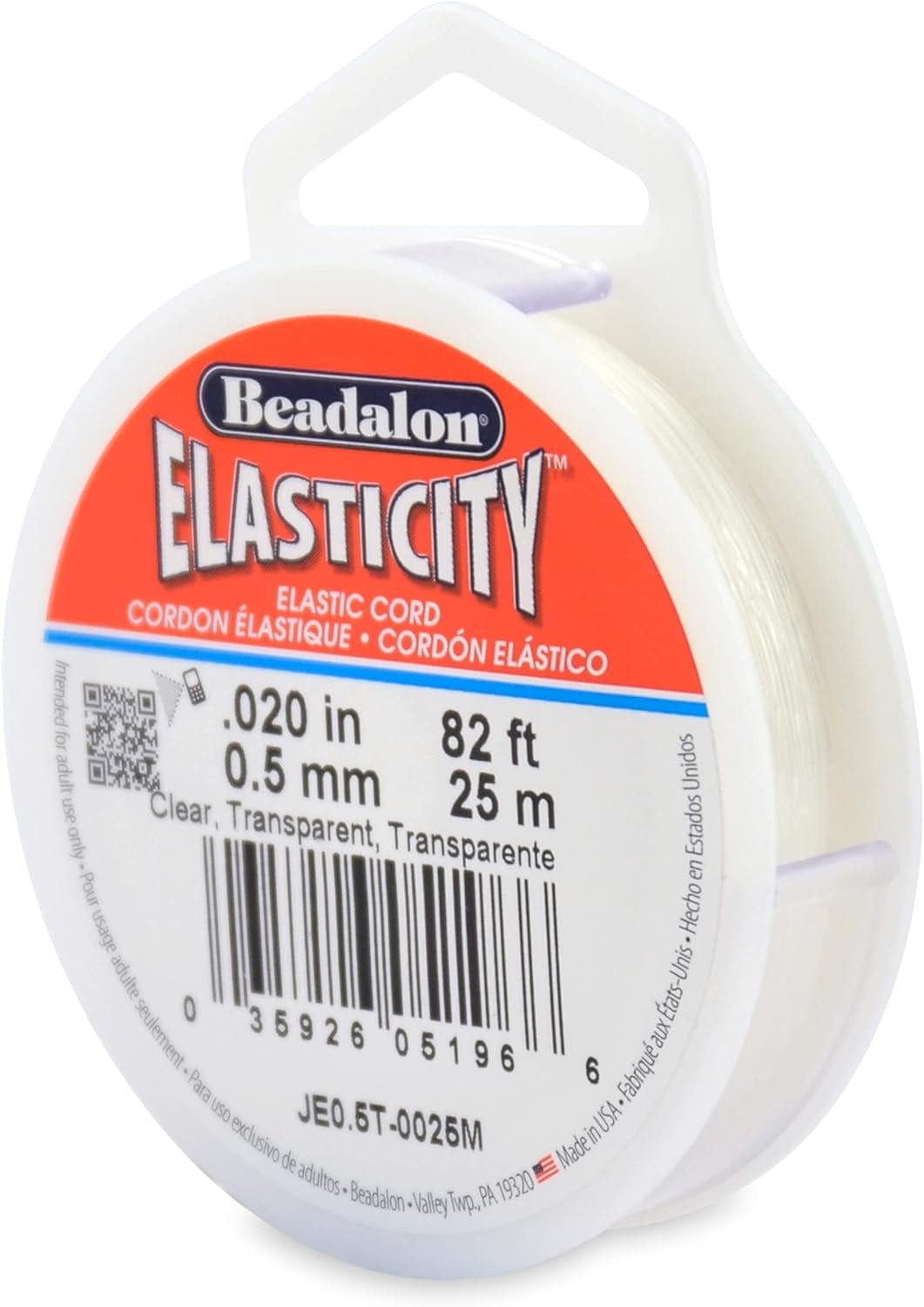 Beadalon Elasticity Stretch Cord, 0.8 mm / .032 in, Clear, 100 m / 328 ft