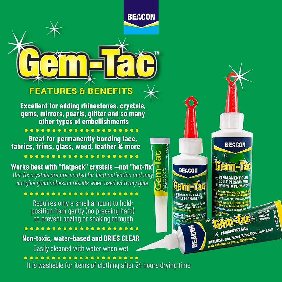 Beacon Gem-Tac Premium Quality Adhesive for Securely Bonding Rhinestones and Gems - Water-Based, UVA Resistant, 6 Tube Bag, 1-Pack