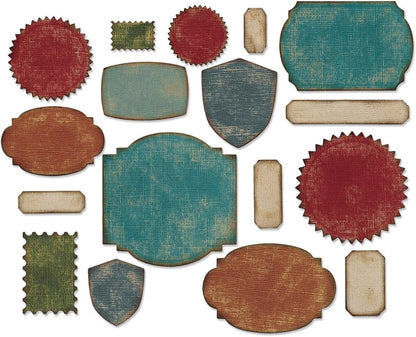 Sizzix, Multi Thinlits Die Set , Labels by Tim Holtz, 17 Pack, Color, One Size