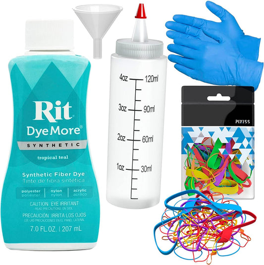 Synthetic Rit Dye More Liquid Fabric Dye - Ultimate Synthetic Rit Dye Accessories Kit - Available in Multiple Colors - 7 Ounces - Tropical Teal