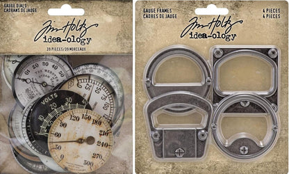 Tim Holtz Idea-Ology 2022 Gauge Dials & Metal Gauge Frames - 2 Item Bundle, Ivory