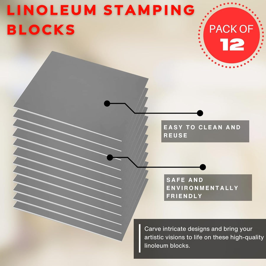 Linoleum Blocks for Printmaking - Printmaking Supplies from Pixiss -  Linocut Rubber Stamps (12 Pack) 8