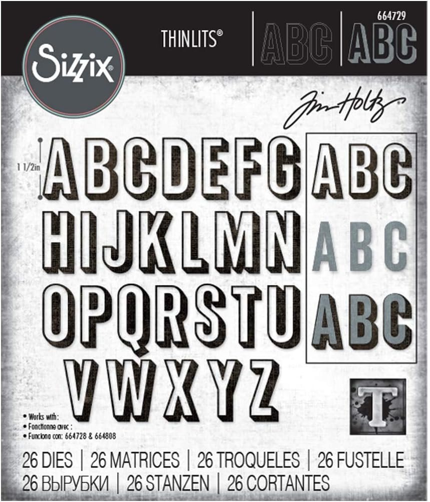 Sizzix Tim Holtz - THINLITS DIE ALPHA UPPR, Alphanumeric, Shadow Upper