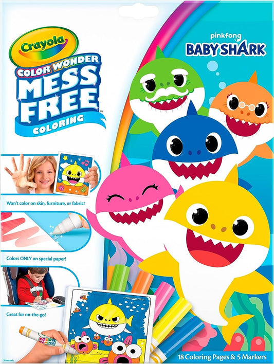 Crayola Baby Shark Color Wonder Pages (18 Pages & 5 Markers), Mess Free Coloring For Toddlers, Gift for Kids, Travel Activities