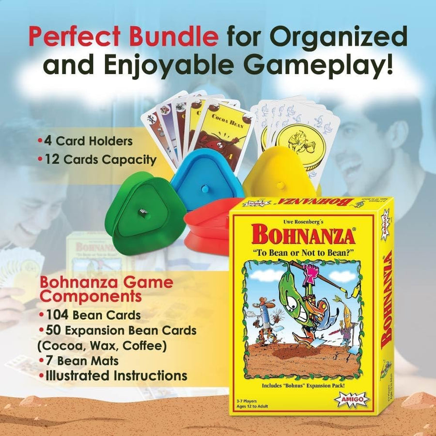 Bohnanza Card Game with Card Holder for Playing Cards (4 Pack) - Bohnanza Bean Game and Playing Cards Holder - Works With Any Size Playing Cards for Seniors with Bad Hands - Classic Card Games