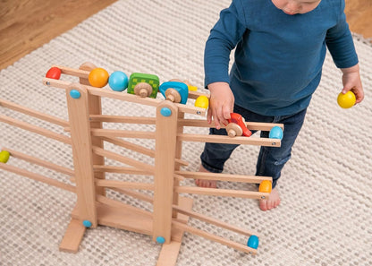 Fat Brain Toys Roll 'n Go Wooden Marble Run - Back-and-Forth Ball Track for Toddlers