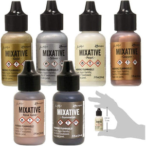 Ranger Tim Holtz Metallic Mixatives | Bundle of 6 Colors: Silver, Gold, Rose Gold, Gunmetal, Pearl, Copper