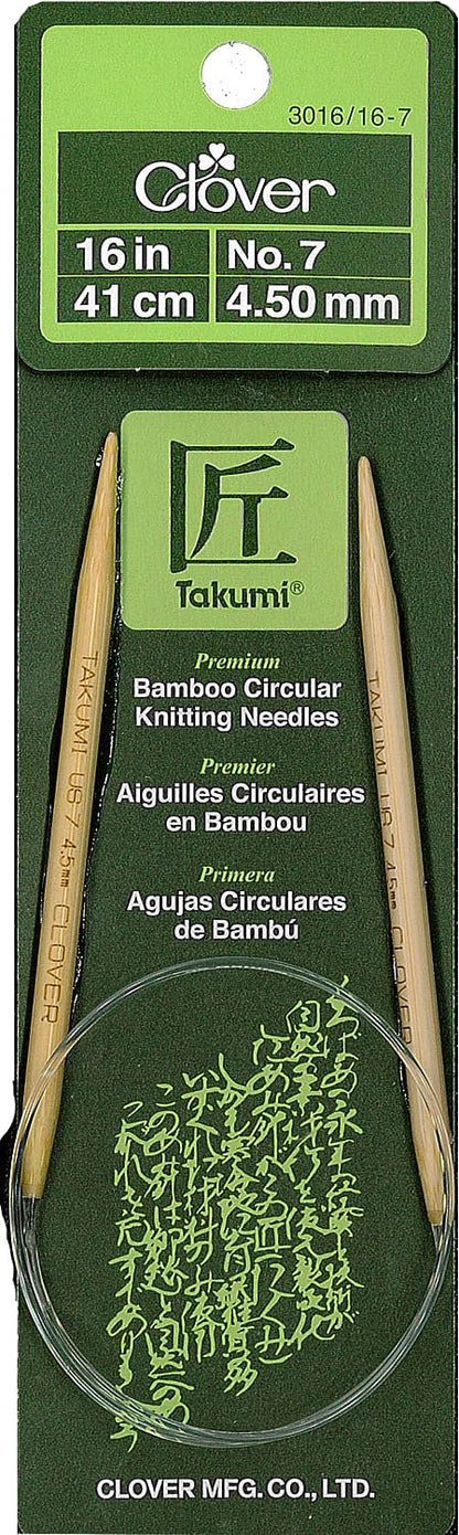 Clover Takumi Circular 16" Size 7 Bamboo Knitting Needle, Brown