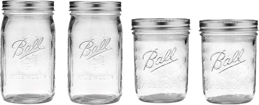 Ball Mason Wide Mouth Jars with Lids and Bands, Set of 4 Jars, Two 32oz Jars + Two 16oz Jars (Bundle Pack)