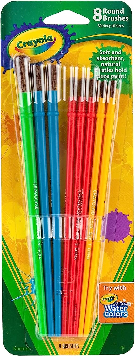 Crayola Paint Brush Set - Assorted Colors (8 Pieces), Painting Supplies for Kids, Great for Kids Classrooms & Art Projects, Ages 3+