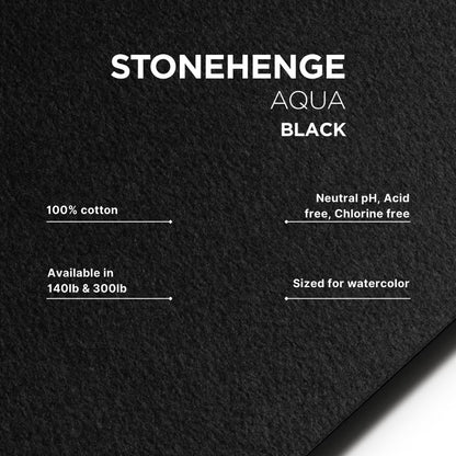 Stonehenge Aqua Black Medium Weight Pad, 140lb, Coldpress, 9 x 12 Inches, 15 Sheets for Wet and Dry Media