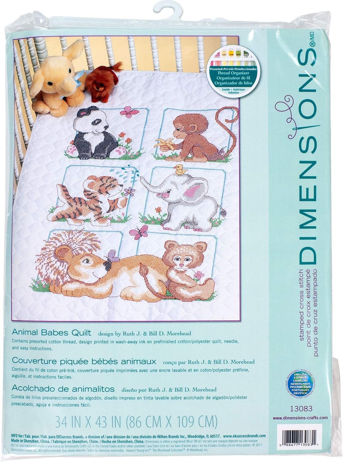 Dimensions Stamped Cross Stitch Baby Animals DIY Baby Quilt Kit, 34'' x 43''