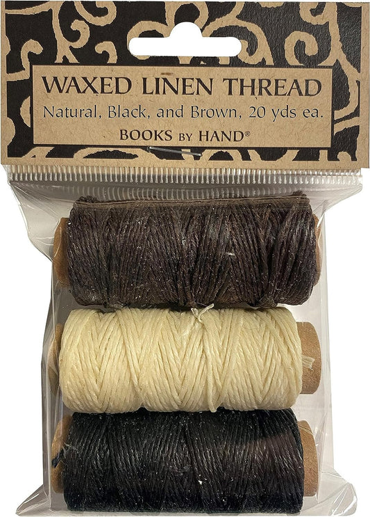 Lineco, Natural Waxed Linen Thread 20 Yards, Books by Hand Natural, Black, Brown Color for Sewing, Bookbinding (3/Pkg)