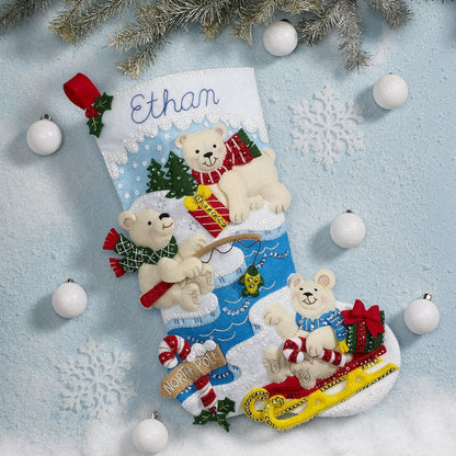 Bucilla Felt Applique 18" Stocking Making Kit, Polar Bear Buddies, Perfect for DIY Arts and Crafts, 89465E