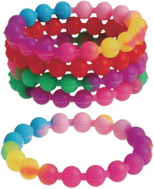 Dozen Assorted Rainbow Stretchy Silicone Bead Bracelets