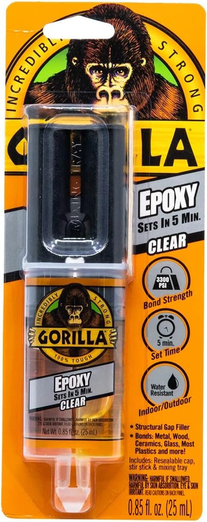 Gorilla 2 Part Epoxy, 5 Minute Set, .85 Ounce Syringe, Clear, (Pack of 1)