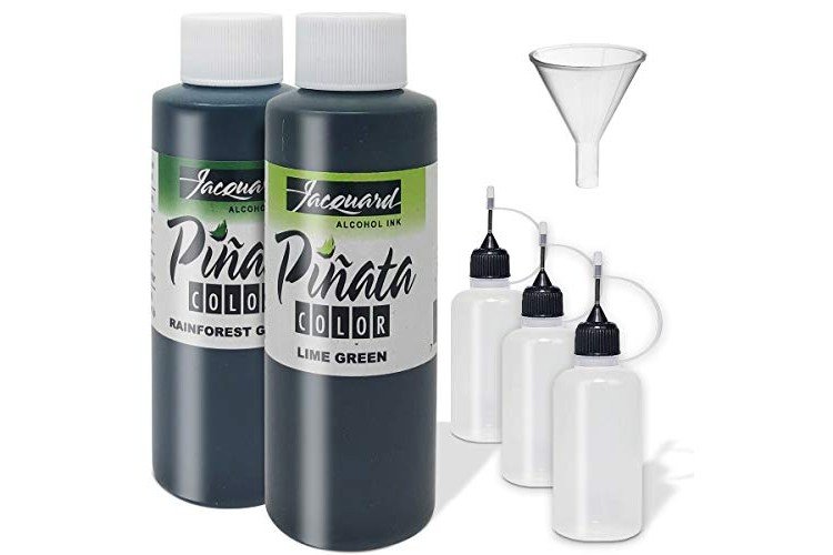 Jacquard Pinata Green Bundle - Rainforest Green and Lime Green Colors (4-Ounce Bottles), 3 Pixiss 20ml Needle Tip Applicator and Refill Bottles and 1.5 inch Funnel Bundle for Yupo and Resin