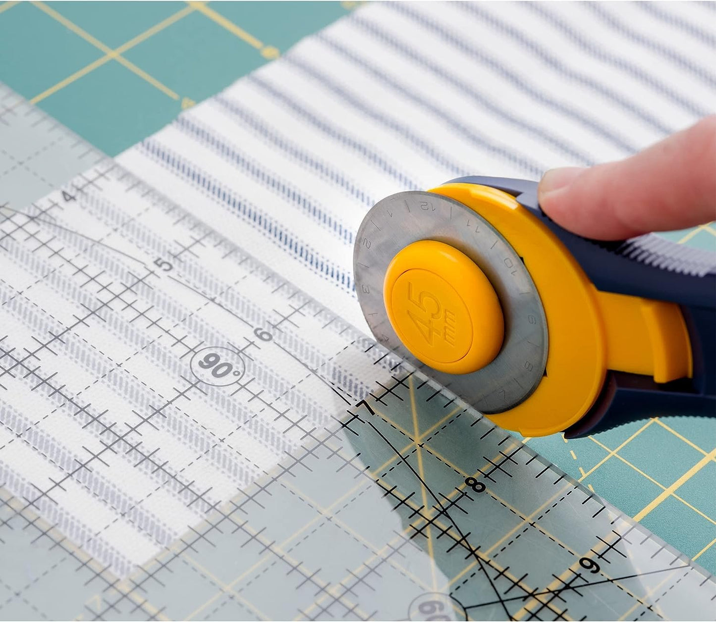 OLFA 45mm Quick-Change Rotary Cutter (RTY-2C/NBL) - Rotary Fabric Cutter w/ Blade Cover for Crafts, Sewing, Quilting, Replacement Blade: OLFA RB45-1 (Navy)