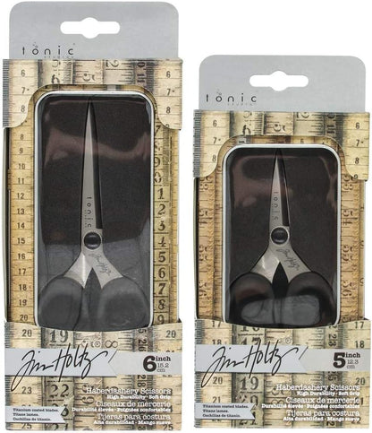 Tim Holtz Haberdashery Snip Scissors Set - Soft Grip Durable Snips 5" & Scissors 6" with Storage Tins - 2 Items