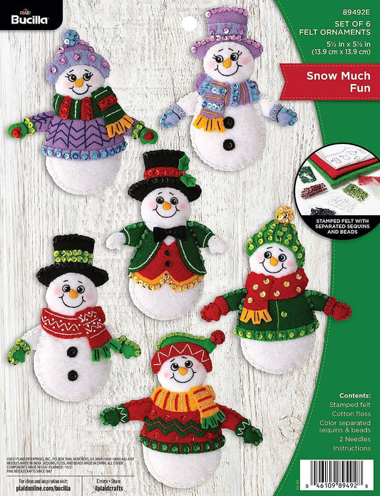 Bucilla Felt Applique 6 Piece Ornament Making Kit, Snow Much Fun, Perfect for DIY Arts and Crafts, 89492E