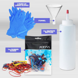 Rit Dye Liquid Synthetic Graphite All-Purpose Dye 8oz, Pixiss Tie Dye Accessories Bundle with Rubber Bands, Gloves, Funnel and Squeeze Bottle