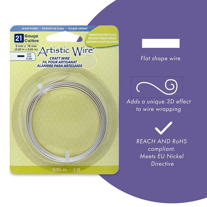Artistic Wire Flat Wire - 21 Gauge, 3mm 5mm Copper Craft Wire for Jewelry Making, Bendable for Armature Sculpting, Dead Soft for Bezels and DIY Wrapping Wire