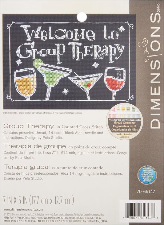 Dimensions Group Therapy Counted Cross Stitch Kit, Mini Cross Stitch, 5” x 7”