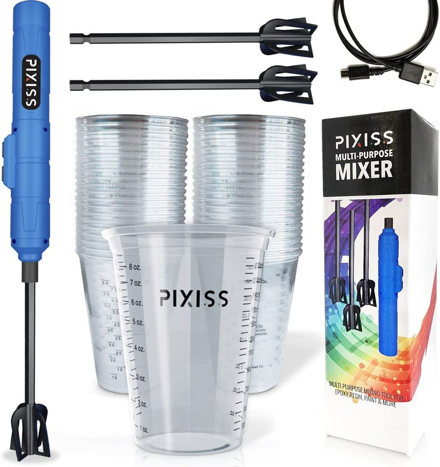 Pixiss Premium Resin Mixer, Handheld Rechargeable Epoxy Mixer, Epoxy Resin Mixer Pro Grade, Resin Stirrer for Resin, DIY Crafts Tumbler, Silicone Mixing - Includes 20 Epoxy Resin Mixer Cups