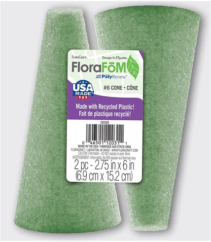 FloraCraft C63GS Styrofoam Cones 6"X3" 2/Pkg-Green