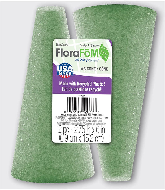 FloraCraft C63GS Styrofoam Cones 6"X3" 2/Pkg-Green