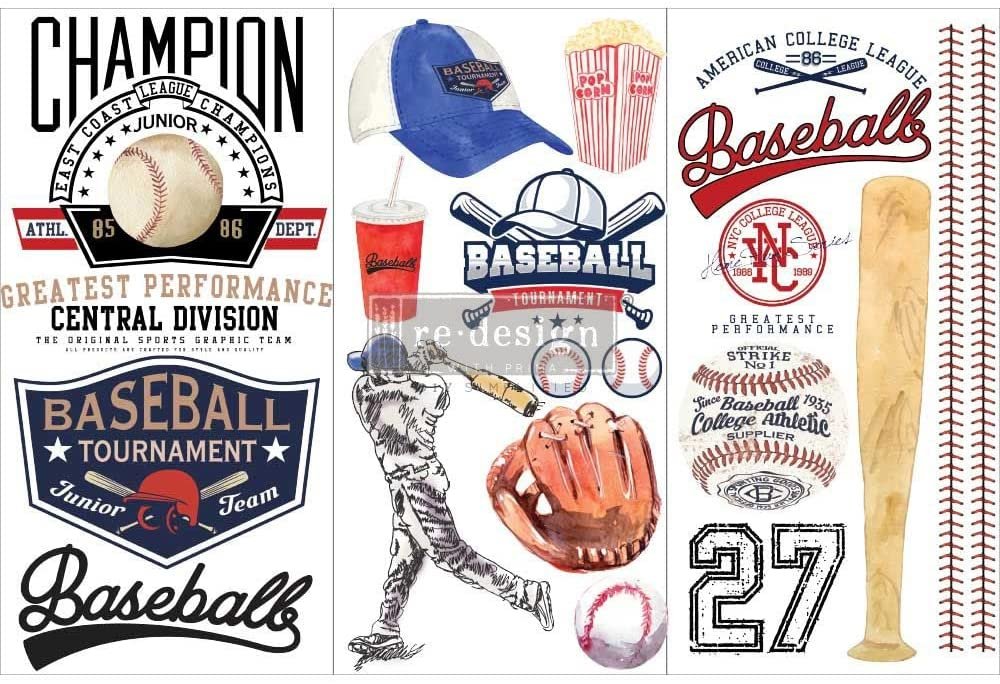 Prima Marketing Re-Design Decor Transfers 6"X12" 3/Sheets-Baseball -RE656706