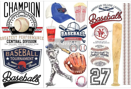 Prima Marketing Re-Design Decor Transfers 6"X12" 3/Sheets-Baseball -RE656706
