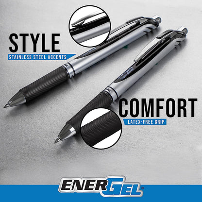 Pentel Gel Ink Pen, EnerGel RTX Retractable Gel Pen, 0.5mm, Needle Tip, Black Ink, 2 Pack (BLN75BP2A)