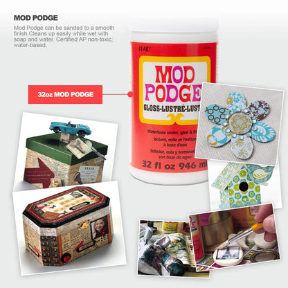 Mod Podge Gloss Waterbase Sealer, Glue & Decoupage Finish, 32 oz, Pixiss Accessory Kit with Silicone Spreaders, Gloves, Spreaders, Brushes