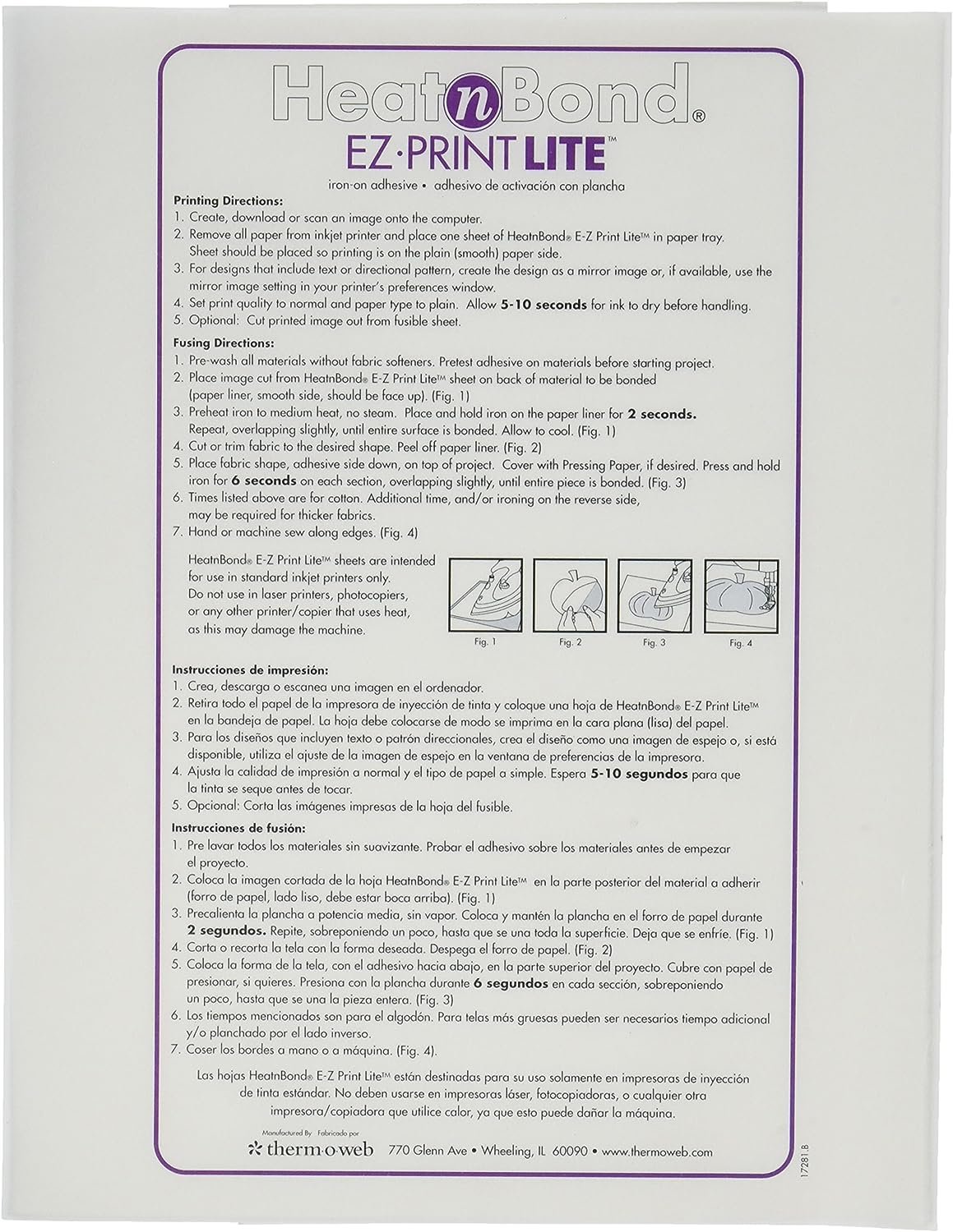 Thermo Web 3358 Heat and Bond EZ-Print Lite Iron-On Adhesive, 8-1/2 by 11-Inch, White, 10-Pack
