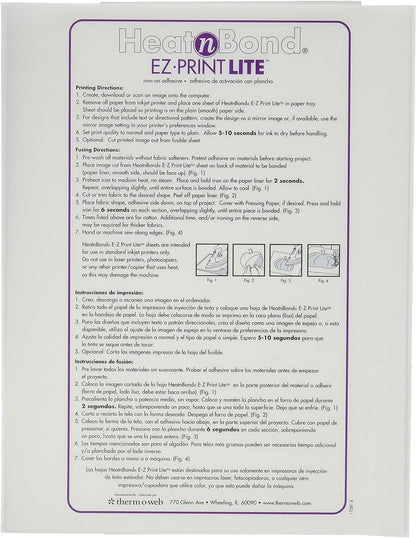 Thermo Web 3358 Heat and Bond EZ-Print Lite Iron-On Adhesive, 8-1/2 by 11-Inch, White, 10-Pack