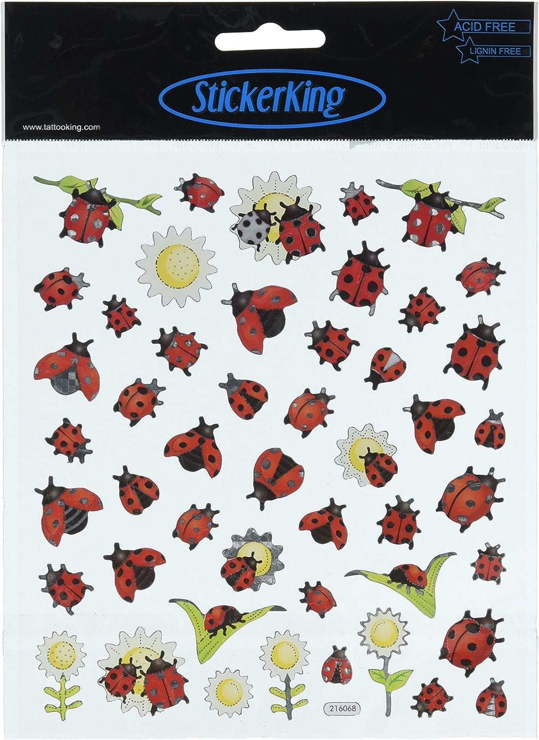 Tattoo King SK129MC-4175 Multicolored Sticker, Ladybugs and Sunflowers
