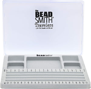 The Beadsmith Mini Bead Board, Grey Flocked, 4 Straight Channels, 5 Recessed Compartments, 7.75 x 11.25 inches, Design Boards for Creating Bracelets, Necklaces and Other Jewelry