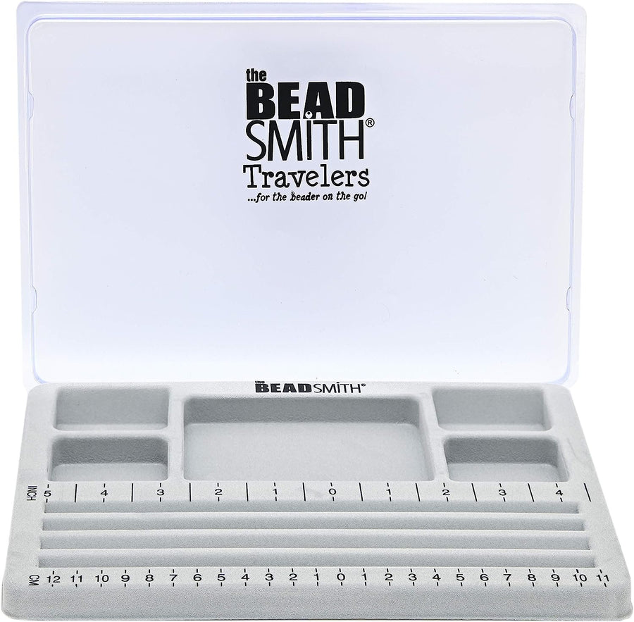 The Beadsmith Mini Bead Board, Grey Flocked, 4 Straight Channels, 5 Recessed Compartments, 7.75 x 11.25 inches, Design Boards for Creating Bracelets, Necklaces and Other Jewelry