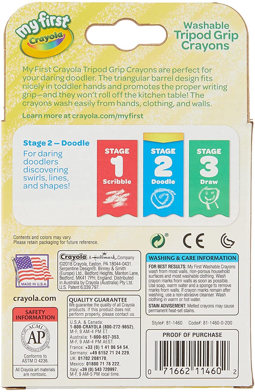 Crayola My First Washable Toddler Crayons, Tripod Grip, Gift, 8 Count