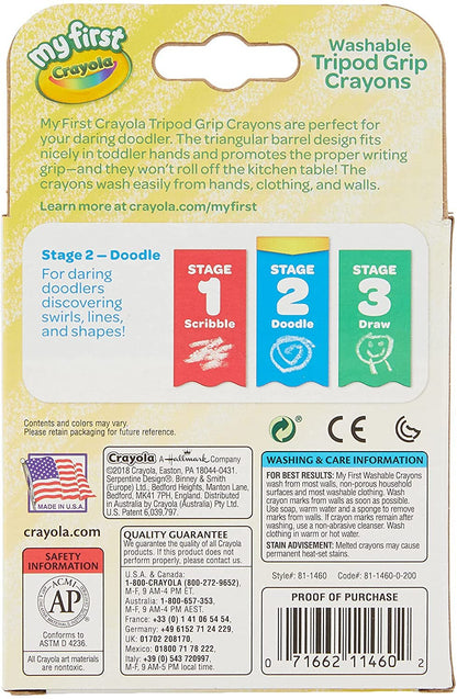 Crayola My First Washable Toddler Crayons, Tripod Grip, Gift, 8 Count