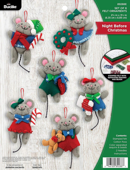 Bucilla 89288E Felt Applique Christmas Ornament Kit, Night Before Christmas, Set of 6