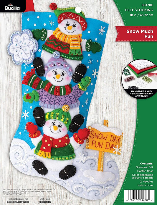 Bucilla Felt Applique 18" Stocking Making Kit, Snow Much Fun, Perfect for DIY Arts and Crafts, 89478E