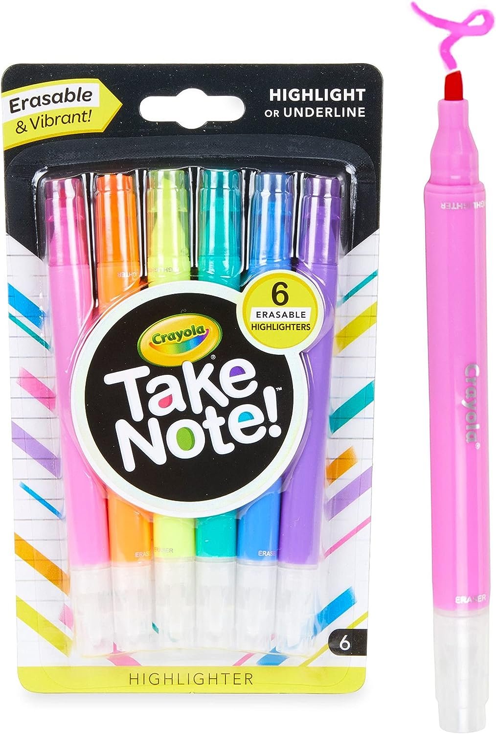 Crayola Take Note Erasable Highlighters, Cool School Supplies, Chisel Tip Markers, 6 Count