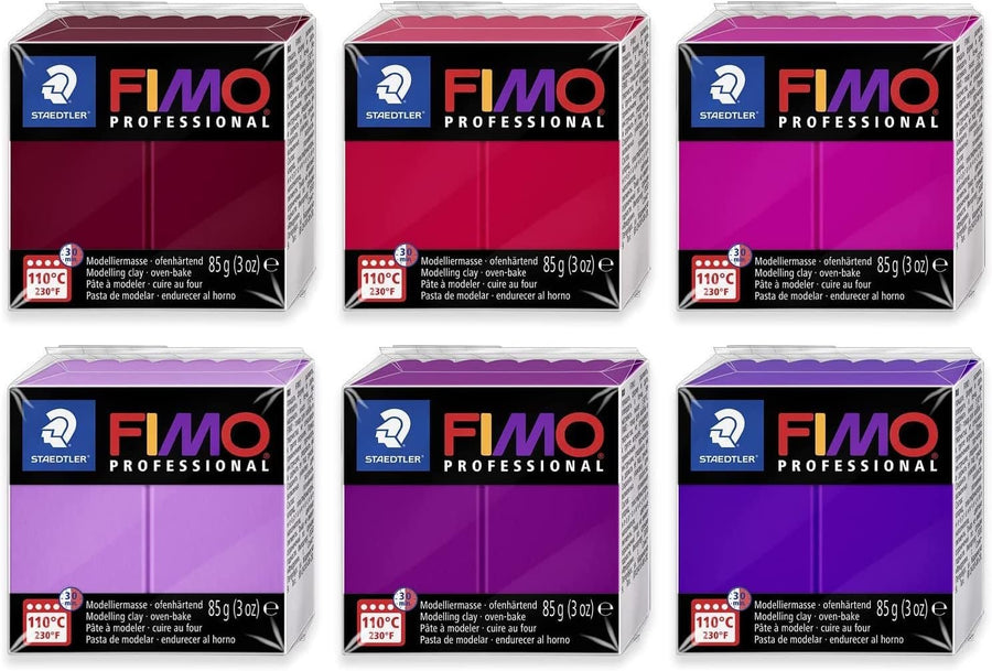 Staedtler 8004 FIMO Professional Oven-Hardening Polymer Modelling Clay - Pack of 6 x 85g Blocks - Berry Toned Colours