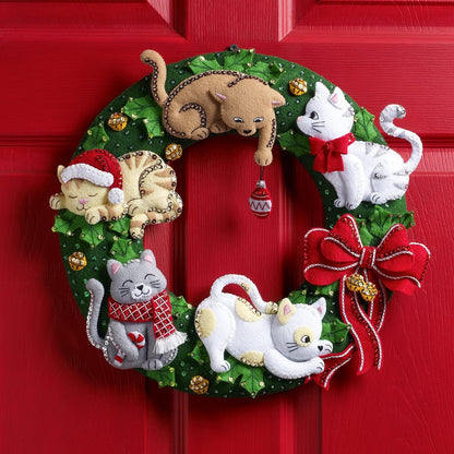 Bucilla Felt Applique Wreath Kit, Holiday Housecats, Perfect for DIY Arts and Crafts, 89490E