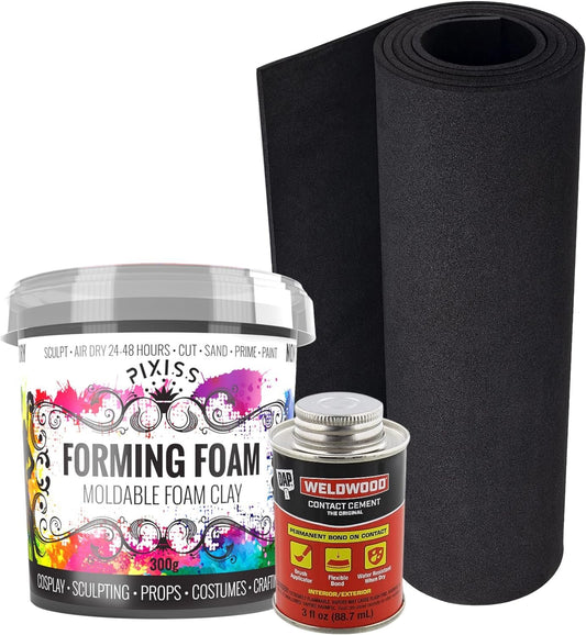 Air Dry Clay Foam (Black 300g) and EVA Foam (35cm x 150cm x 5mm Foam Roll) and DAP Weldwood Contact Cement (3oz) - Cosplay Foam and Clay Kit with Contact Cement Adhesive for DIY, Sculpting