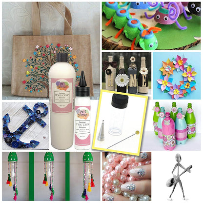 Art Glitter Designer Dries Clear Adhesive Non-Toxic Water-Based 2oz (60ml) and 16oz (480ml) with Metal Tip Precision Application Writing Tool — Arts and Crafts Scrapbooking Supplies Kit